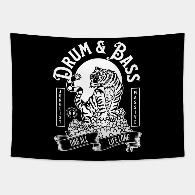 DRUM AND BASS - Junglist Tiger Massive (White) Tapestry by DISCOTHREADZ 