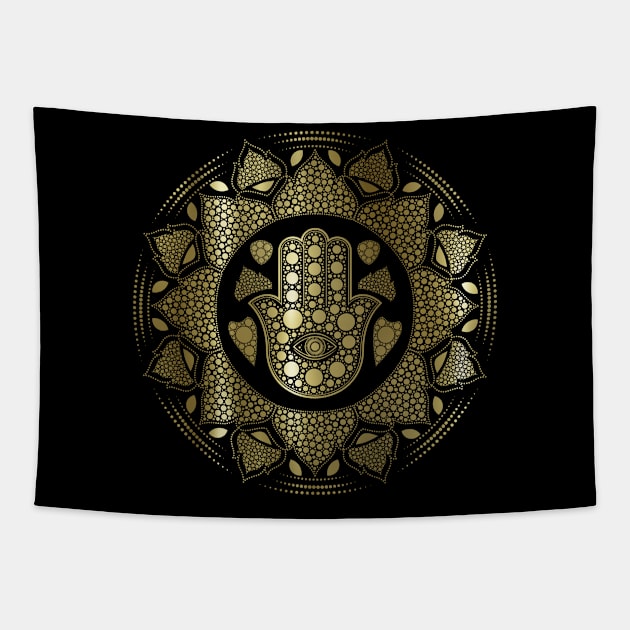 Hamsa Hand - Hand of Fatima in Lotus dot art Tapestry by Nartissima