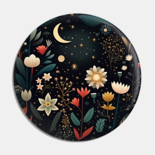 13. Celestial Bohemian Flowers Aesthetic Design Stars Moon Floral Cosmic Pattern Pin