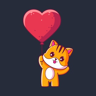 Cute cat holding love balloon T-Shirt