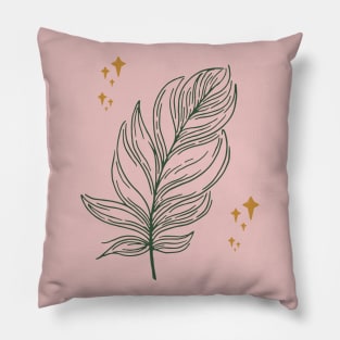 Boho Minimalist Line Feather and stars abstract art Pillow