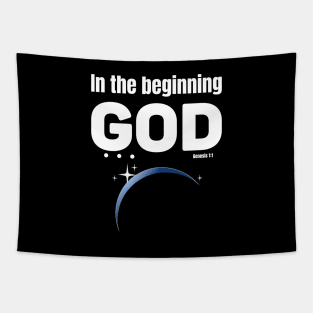 In the beginning GOD . . . with space view of earth Tapestry