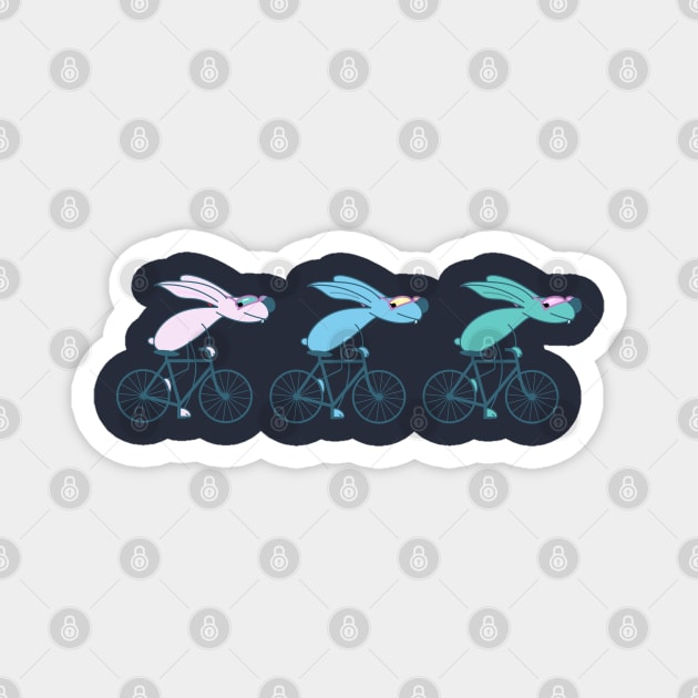 Three funny bicycle bunnies Magnet by spontania