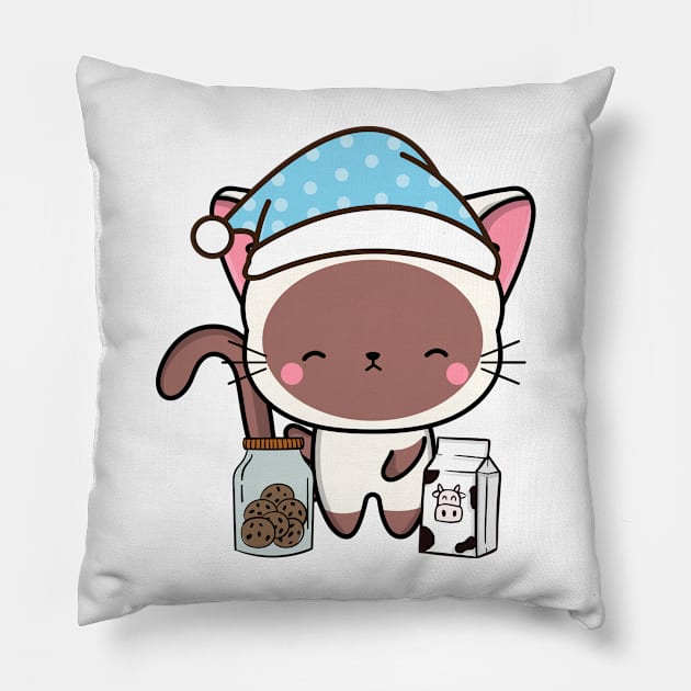 Funny white cat is having a midnight snack Pillow by Pet Station