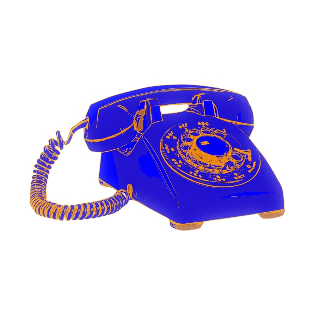 Vintage Rotary Phone Electric Blue and Orange Pop Art by Lyrical Parser