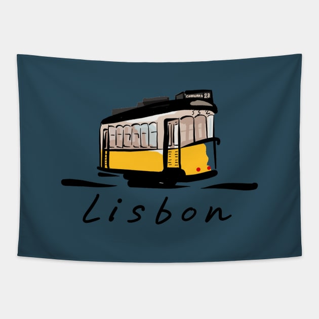 Lisboa Tram Illustration | Portugal Tapestry by covostudio