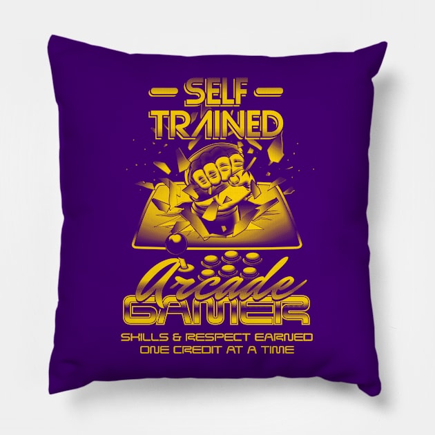 Self Trained Arcade Gamer (Yellow) Pillow by manoystee