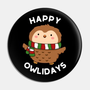 Happy Owlidays Cute Holiday Owl Pun Pin