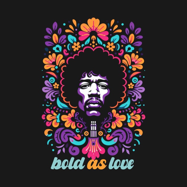 tshirt mug, sticker, print,  Jimi Hendrix song floral style "Bold as Love" by Ken Savana