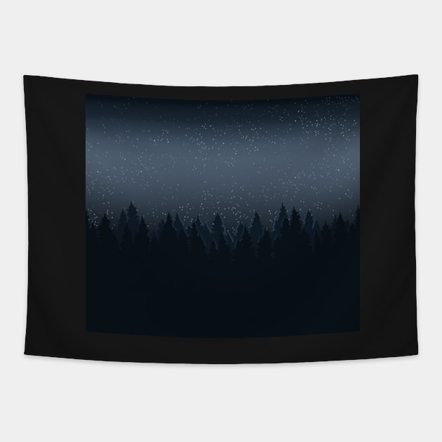 Starry sky above a forest Tapestry by AlmightyClaire