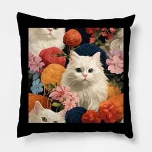 Cats and Crochet Pattern - Whimsical Feline Art Pillow