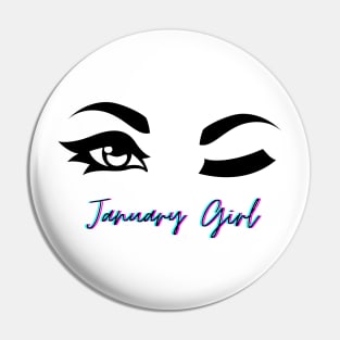 January Girl Winking Eye Pin