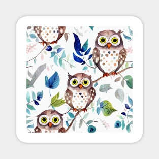 Watercolor owl pattern Magnet