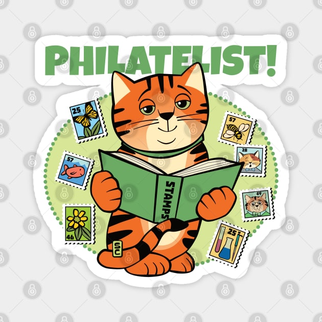 Stamp Collector Philatelist Cat Magnet by Sue Cervenka