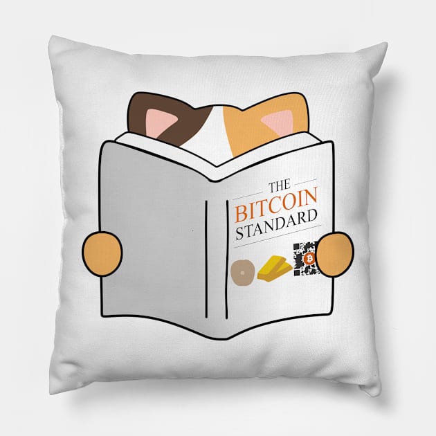 Cat reading The Bitcoin Standard Pillow by Babush-kat