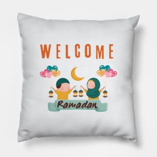 WELCOME RAMADAN,  kawaii cute shirt and merch for kids Pillow