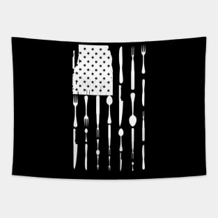 Chef Cook Tools In American Flag Tapestry