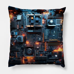 Cyber Circuit Cityscape Pillow