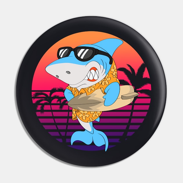 Surfer Shark Surfing Holidays Pin by Foxxy Merch