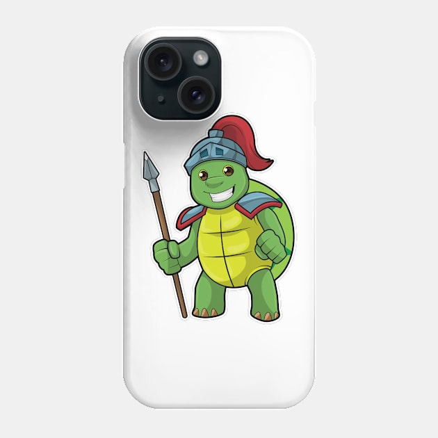 Turtle as Warrior with Spear & Helmet Phone Case by Markus Schnabel