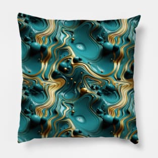 Funky Facade: Trompe-l’oeil Green Turquoise and Gold Pillow