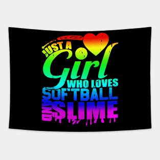 Just A Girl Who Loves Softball And Slime Shirt Queen Player Tapestry