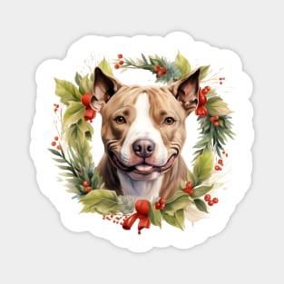 Christmas Pitbull Dog Wreath Magnet