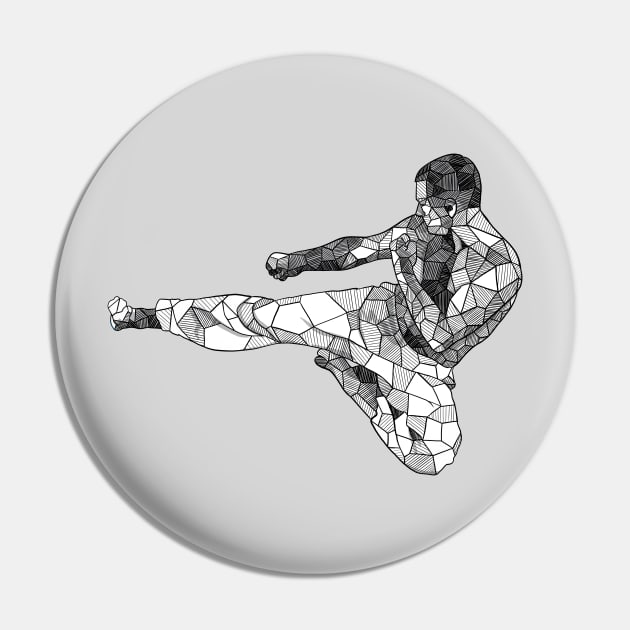 Side Kick Martial Arts Geometric Sketch Art Pin by polliadesign