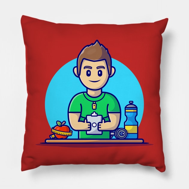 Gym And Fitness Trainer Cartoon Vector Icon Illustration Pillow by Catalyst Labs