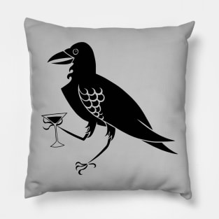 Raven Crow with Martini Glass goth witch Pillow