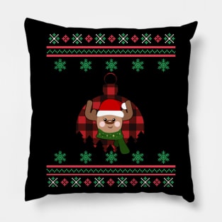 Reindeer Ornament Faux Ugly Christmas Sweater Funny Holiday Design Pillow