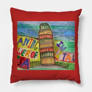 Leaning Tower of Pisa in Italy Bright And Brilliant Colourful Background Pillow