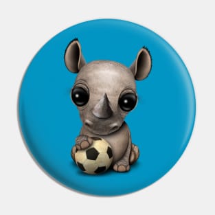 Cute Baby Rhino With Football Soccer Ball Pin