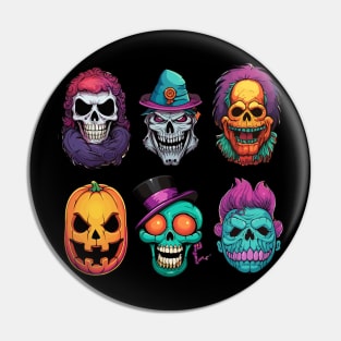 Scary Halloween Faces, Skulls and Pumpkins Pin