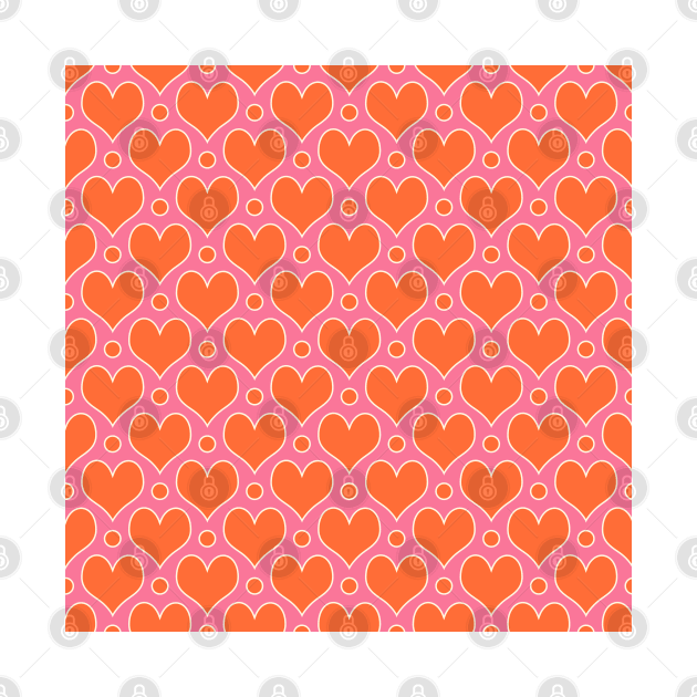 Love Hearts and Polka Dots pattern in Pink, Orange and Cream by LAEC