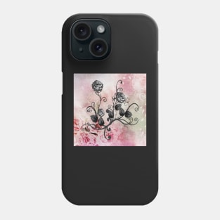 Pink Roses Scroll Graphic Design Thorn & Rose Phone Case