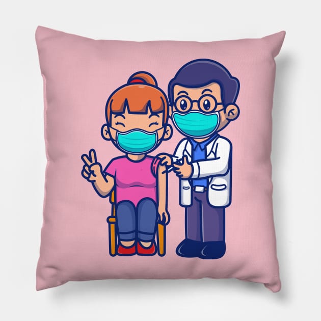 Cute Doctor Injecting Female Patient Cartoon Pillow by Catalyst Labs