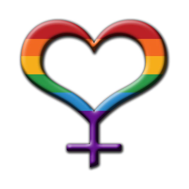 Rainbow Colored Heart-Shaped Lesbian Pride Female Gender Symbol by LiveLoudGraphics