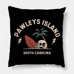 Vintage Surfing Pawleys Island South Carolina // Retro Surf Skull Pillow