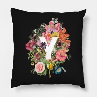 Letter Y with Vintage Flowers Pillow