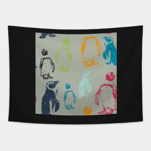 Party of Penguins In a Colourful Repeat Pattern Tapestry