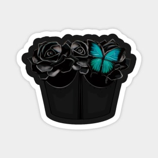 Eye contact dark roses corset with big butterfly (Round base) Magnet