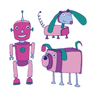 Robot Friends - cute retro robot design in pink T-Shirt