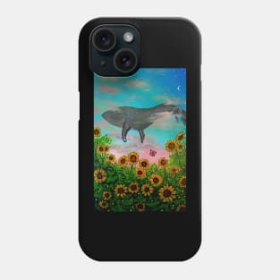 Whale flying in the sky with flower view Phone Case