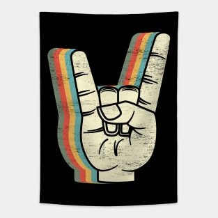 Rock On: Groovy Retro-Colored Rock And Roll Hand Sign for Music Lovers Tapestry