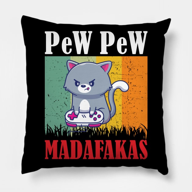 Pew Pew Cat Gaming Cat Pillow by CRE4TIX