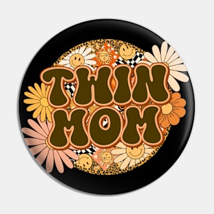 Twin Mom Retro Groovy Floral Leopard Pin