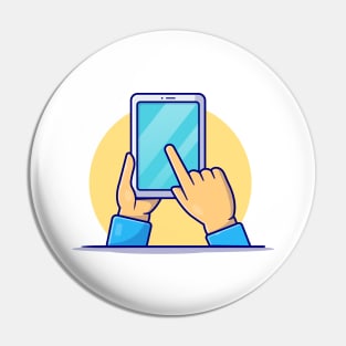 Hand Holding Tablet Cartoon Vector Icon Illustration Pin