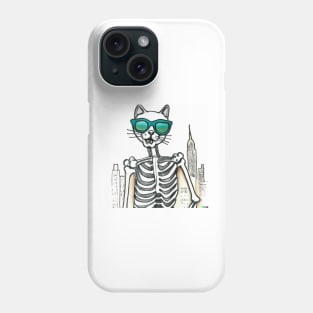 A hipster skeleton cat with shades in New York. Phone Case