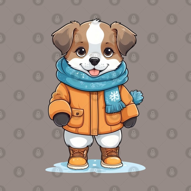 Winter Dog in Orange Coat and Blue Scarf by Leon Star Shop